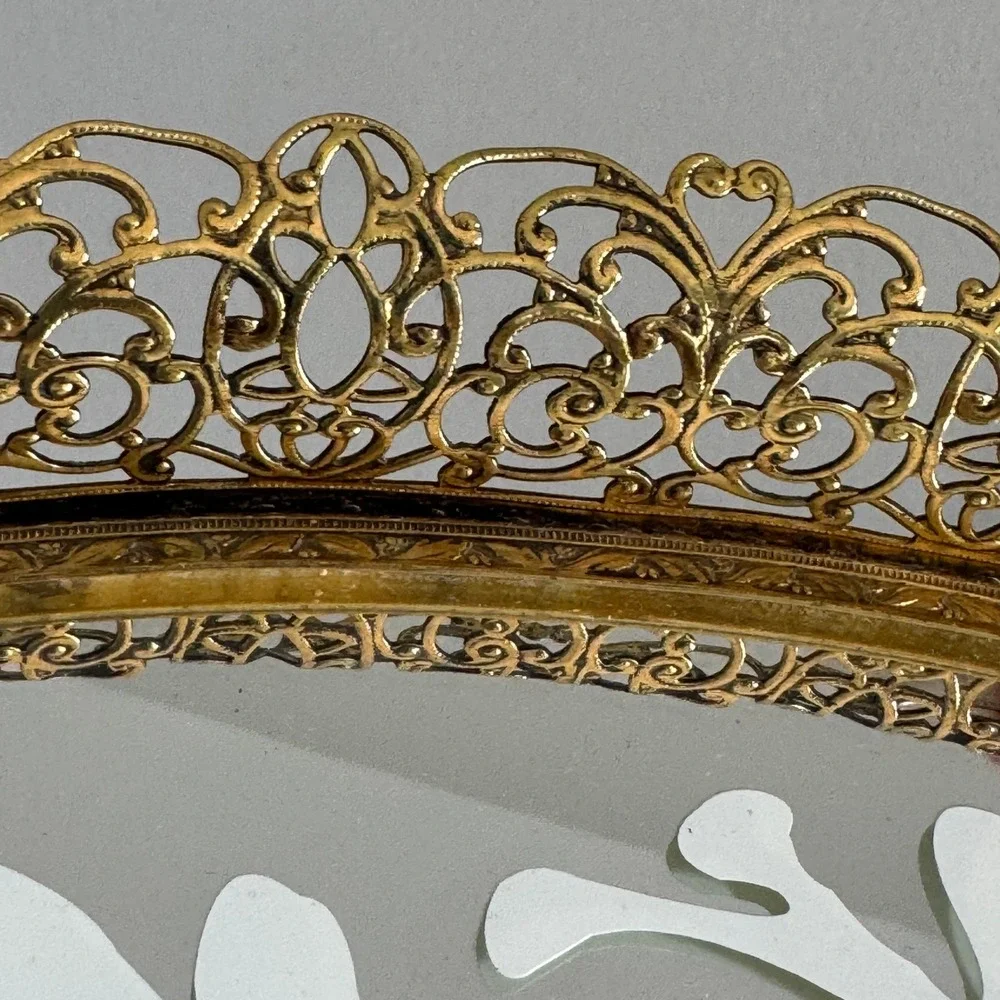 Vintage Ornate Gold Filigree‎ Mirror Vanity Tray Hollywood Regency MCM Decor